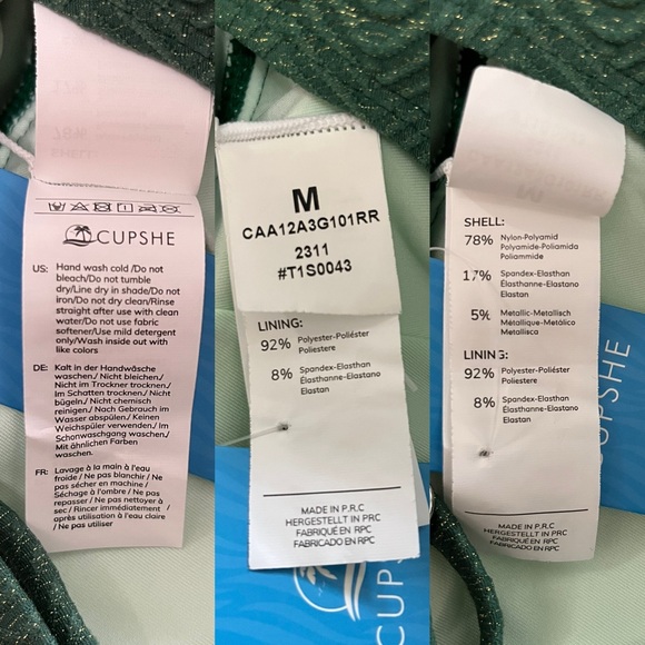 Cupshe Green Wave V-Neck Bralette & Hipster Bikini, Mix Size - Picture 10 of 11